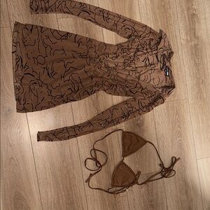 Brown Long Sleeve bodycon dress